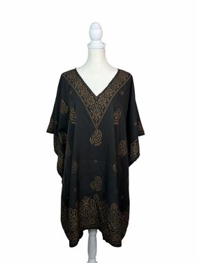 Step In Style One Size Black Brown Paisley Kaftan Poncho Tunic Dress